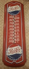 Thermomètre mural publicitaire magasin métal rouge PEPSI COLA années 50 27" enseigne soda