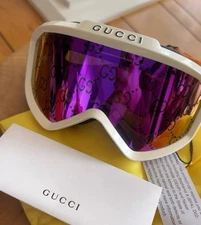 NWT Gucci Ski Goggles Glasses GG Logo Multicolor Adjustable Strap Pink White