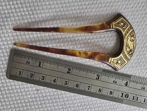 Passendes Paar Haarkämme / Stecknadeln Damaszener, applizierte Vergoldung Haarschmuck - Bild 8 von 9