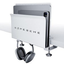 Under Desk Laptop Mount Hanging Organizer 2 Hooks Side Storage White