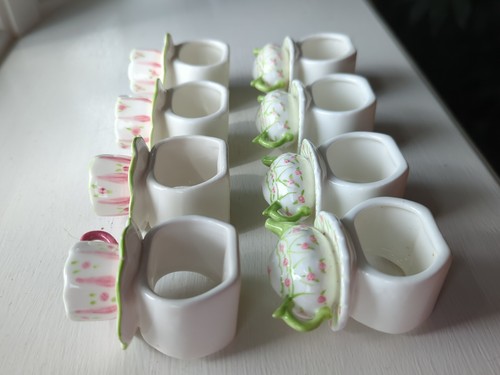 8 Vintage Fine Bone China Tea Cup and Tea Pot Napkin Rings Tea Party Philippines - Picture 3 of 15