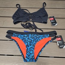 TYR Womens Solid Black Pacific Crosscutfit Tie W/ Burano Cove Bikini Sz M New
