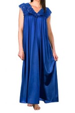 Shadowline Lingerie Long Lace Cap Sleeve Nightgown Navy