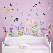 Flowers Butterflies Wall Decals Chrysanthemums Dragonflies Wall Stickers Peel