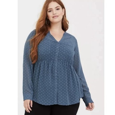 NWT Torrid Emma Dusty Blue Swiss Dot Babydoll Tunic Size 1X