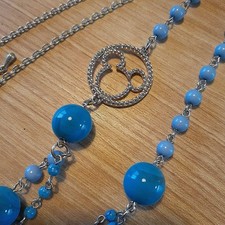 Mickey Charm Blue Bead Double Strand Necklace