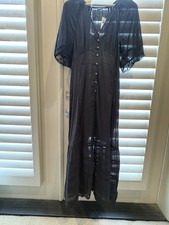 Gap Black Lace Trim Midi Cotton Summer Dress Size M NWT