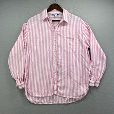 Old Navy Shirt Womens M Pink White Linen Stri...