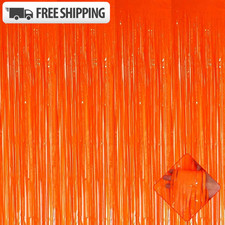 1pc/2/3/4pcs Halloween Orange Foil Curtain Backdrop Metallic Fringe Party Decor