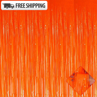 1pc/2/3/4pcs Halloween Orange Foil Curtain Backdrop Metallic Fringe Party Decor