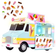 12  Ice Cream Food Truck, Lights and Sound, Includes 16 Pieces with Miniature...