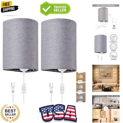 Wall Sconces Set of 2, Plug in Wall Sconces with On/Off Switch, 3-Color Selec...