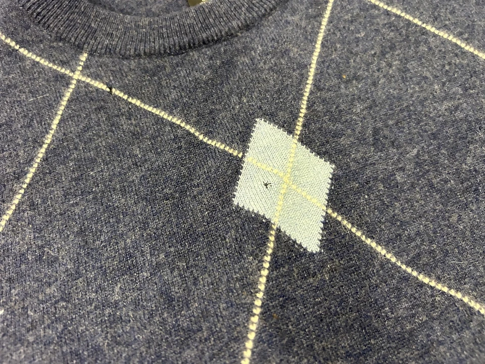 Suéter Hathaway Platino Cachemira Para Hombres XXL Azul Argyle Cuello Redondo Abuelo Italia Foto 3 de 4