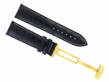 19MM LEATHER WATCH BAND STRAP DEPLOYMENT CLASP BUCKLE FOR OMEGA WATCH BLACK GOLD