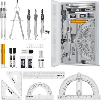 22 PCS Compass Geometry Tools with Case, Drafting Tools Geometry Set with Swing 