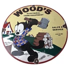 Vintage Wood's Farm Equipment Sign - Felix the Cat Gas Auto Pump Porcelain Sign