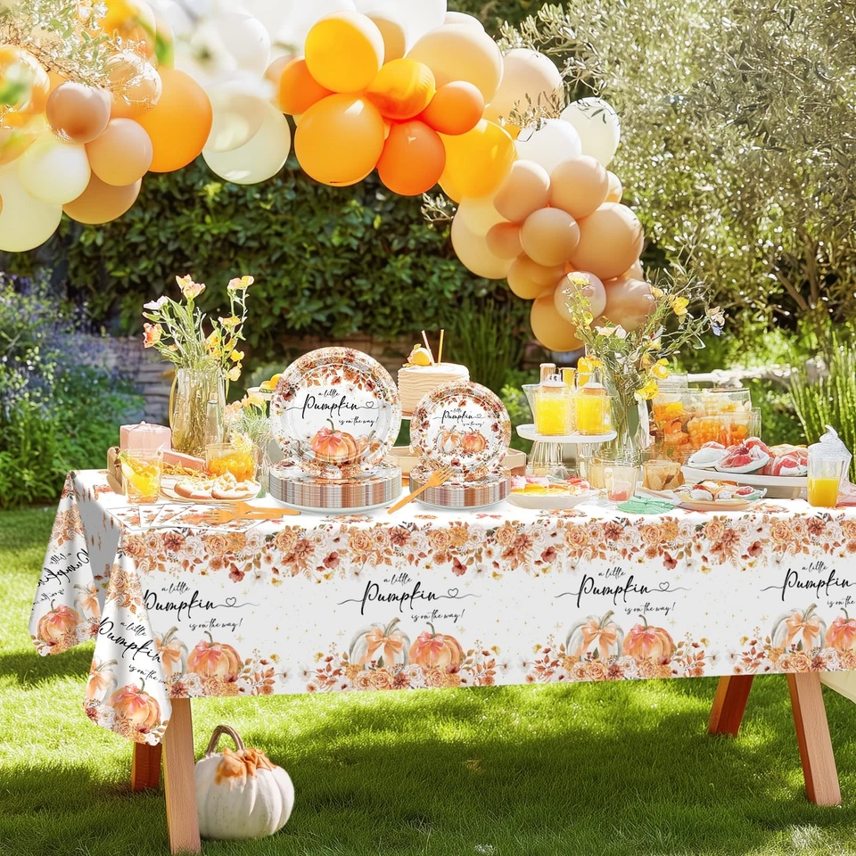 Calabaza Baby Shower Decoraciones Platos de Otoño, Servilletas, Mantel para 24 Foto 3 de 4
