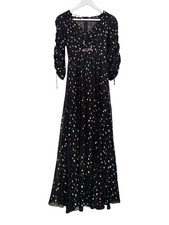 Diane von Furstenberg Maxi Dress UK8 Black Polka Dots Ruched Party Statement