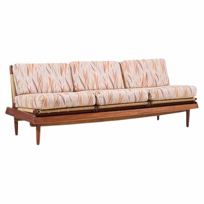 Hans Olsen Model 161 Mid Century Danish Teak and Cane Modular 3-Seat Sofa