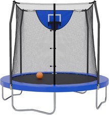 Outdoor trampoline round with net and basketball hoop multiple sizes
