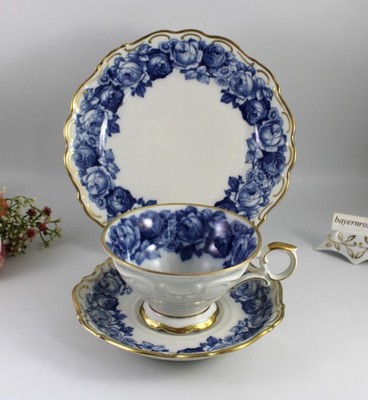 Bavaria Schumann ''Heirloom'' Sammelgedeck 3 tlg. Tasse Teller 30er. Blaue Rose