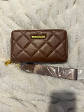 Vera Bradley Brown Quilted Zip-Around Wallet Wristlet Strap 7.5 x 4 in