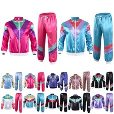 Herren Damen Retro 70er 80er 90er Jahre Outfit Jogginganzug Disco Party Kleidung