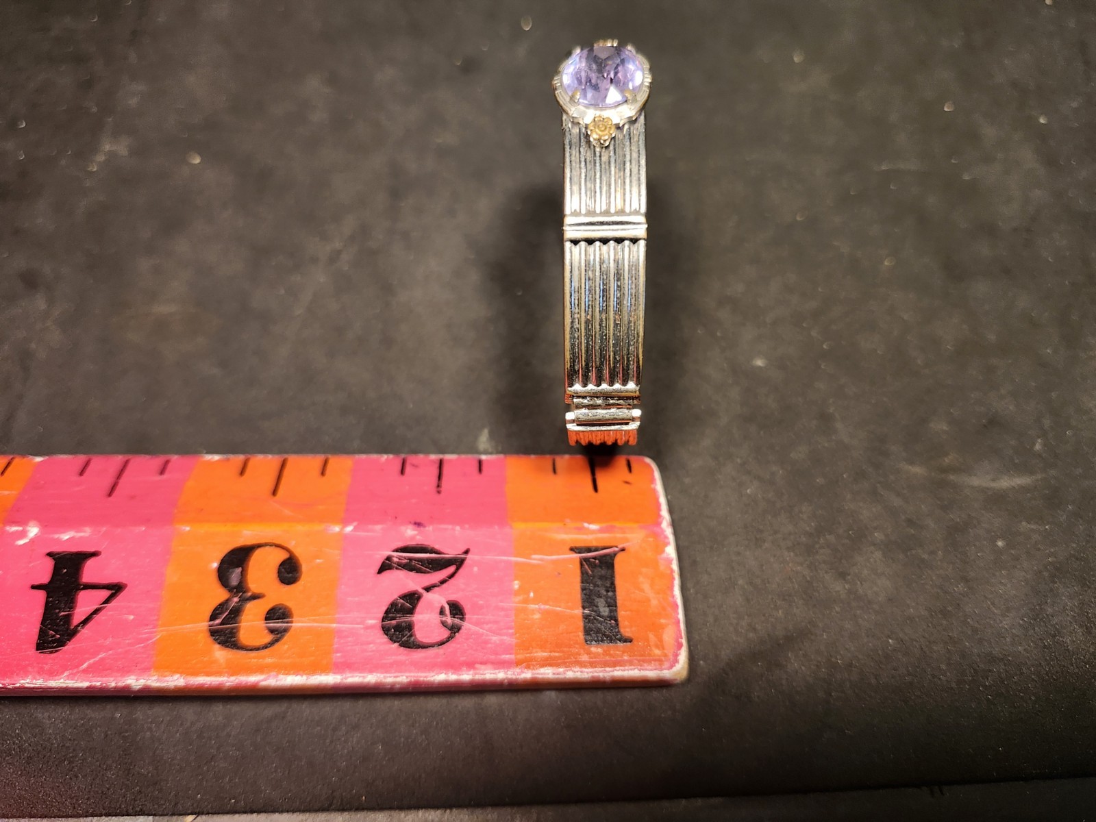 Art Deco Bracelet Lavender Stone Hinged Bangle Safety Chain by Allco