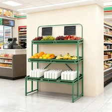 Fruit Vegetable Storage Rack w/ Removable Baskets 3-tier Supermarket Retail Rack