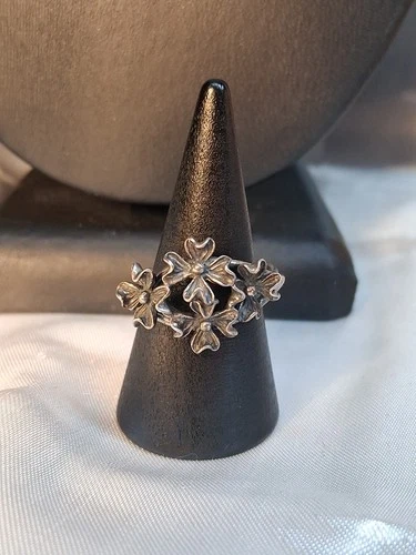 Vintage Estate 925 Sterling Silver Dogwood Flower Cluster Ring Adjustable Siz4-7