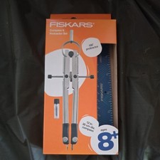 Fiskars Metal Protractor  Compass Set, Gray, 12 inch with Lead Refills, NEW