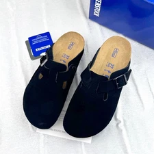 Birkenstock Boston Black Suede Leather Unisex Soft Clog Shoes Narrow/Wide