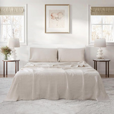 Queen Size 100 Natural Linen Sheet Set - Soft, Breathable, 16" Deep Pocket