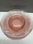 Pink Etched Depression Glass Plates Floral And Leaves 8" Set Of 6 Jeanette