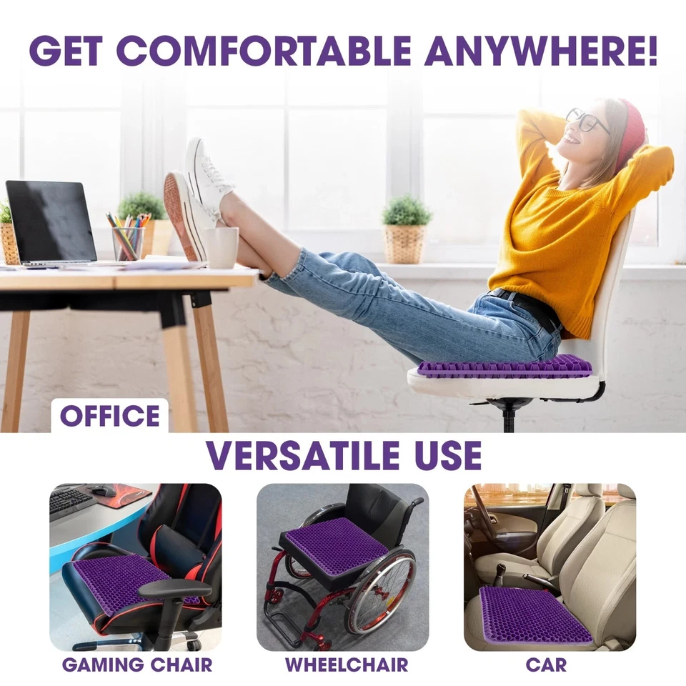 Cojín de asiento de gel de enfriamiento para silla de oficina, silla de ruedas, asiento de coche - extra grande Foto 4 de 4