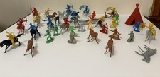 Vintage Set of 54 Plastic Cowboys Indians Horses Canoe Teepee Figures
