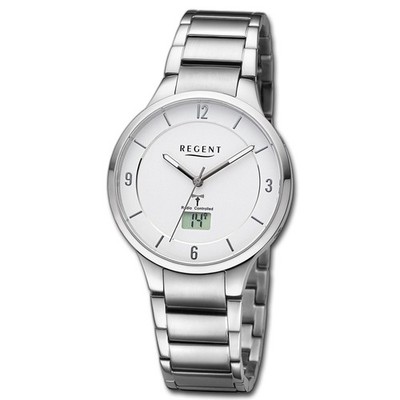 Regent Damen Funkuhr Analog-Digital Metallarmband silber URFR287