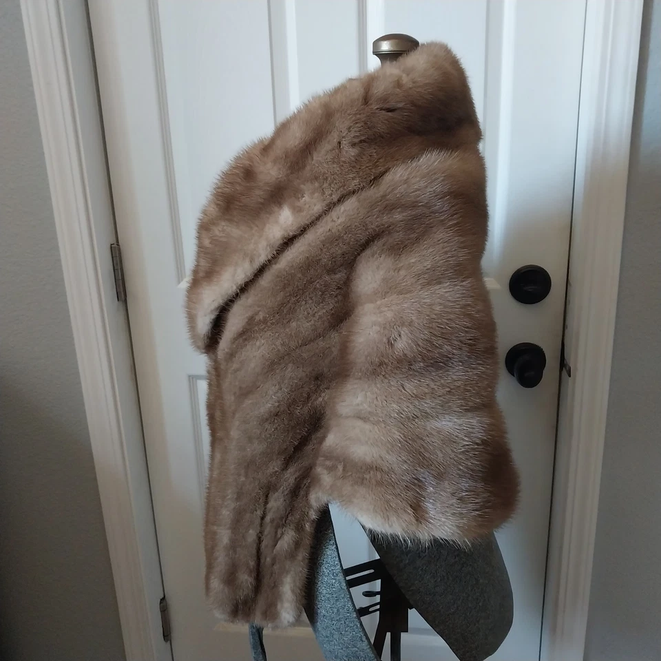 De Colección Piel Real Otoño Neblina Visón Estola Envoltura Capa Forrada Bolsillos S/M Fiesta Formal Foto 4 de 4