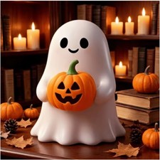 Halloween Ghost Holding Pumpkin Resin Figurine Tabletop Home Decor