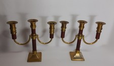 Coppia Candelabri Candelieri Vintage Legno Ottone Design Brutalista Meta Secolo