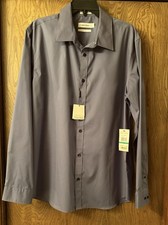 NWT CALVIN KLEIN BUTTON FRONT LONG SLEEVE MEN'S LARGE NON-IRON BLUE DRESS SHIRT