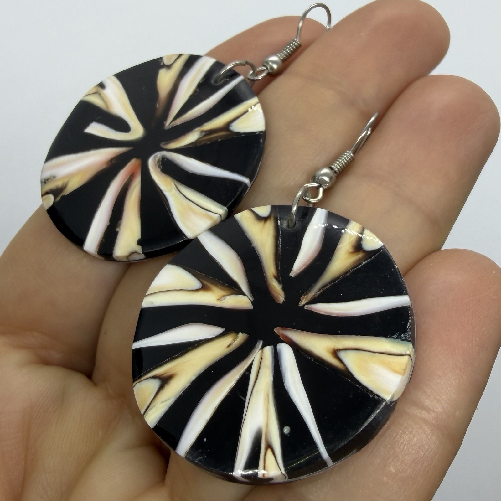 Vtg Bold Abalone Shell Statement Bold Drop Disc E… - image 3