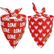 Love Dog Bandanas 2 Pack, Triangle Reversible Mothers Day Small Red