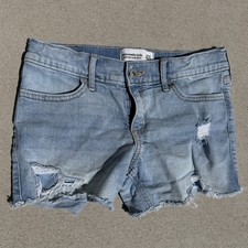 Abercrombie Kids Girls Mid Rise Midi Shorts Distressed Denim Light Wash 11/12