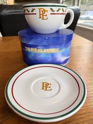 Hallmark The Polar Express Blue and Gold Hot Chocolate Mug and Saucer Set NIB