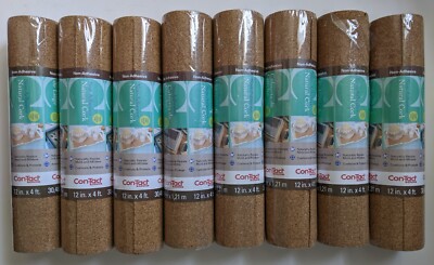 Con-Tact Non-Adhesive Natural Cork Liner Lot of 8 Rolls 12 Inch x 4 Foot Each