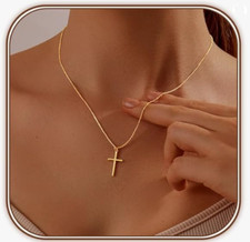 14K Gold Cross Necklace Chain for Women Dainty Minimalist Simple Cross Pendant