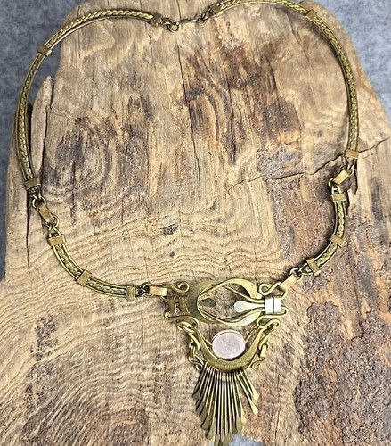 Brass And Rose Quarts Artist Made Choker Style Necklace
