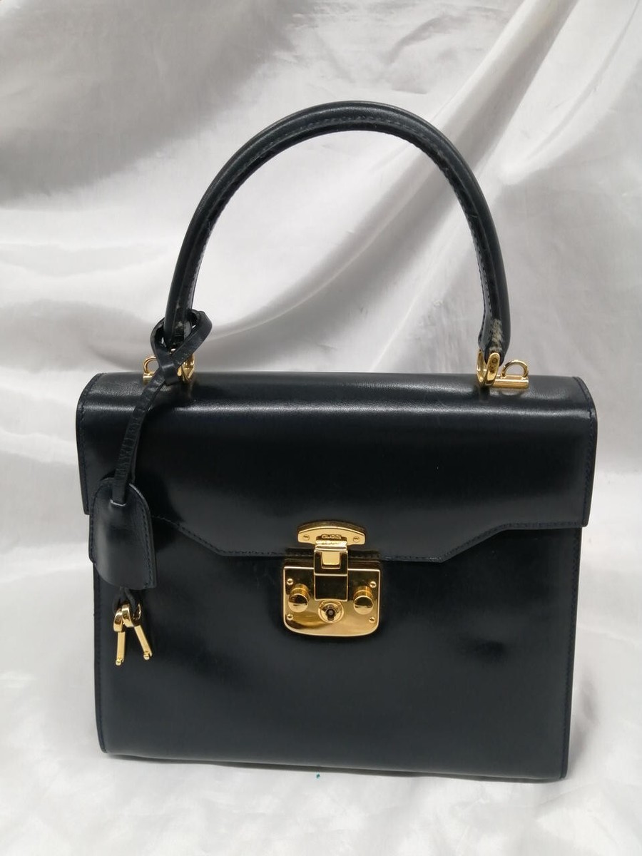 Women's GUCCI Black Leather 2-Way Shoulder Handbag with Key