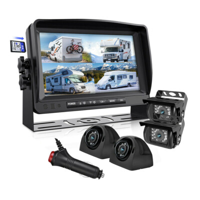 7'' DVR Quad Split Monitor AHD 1080P Side Rear View Camera Reversing Kit w/32GB
